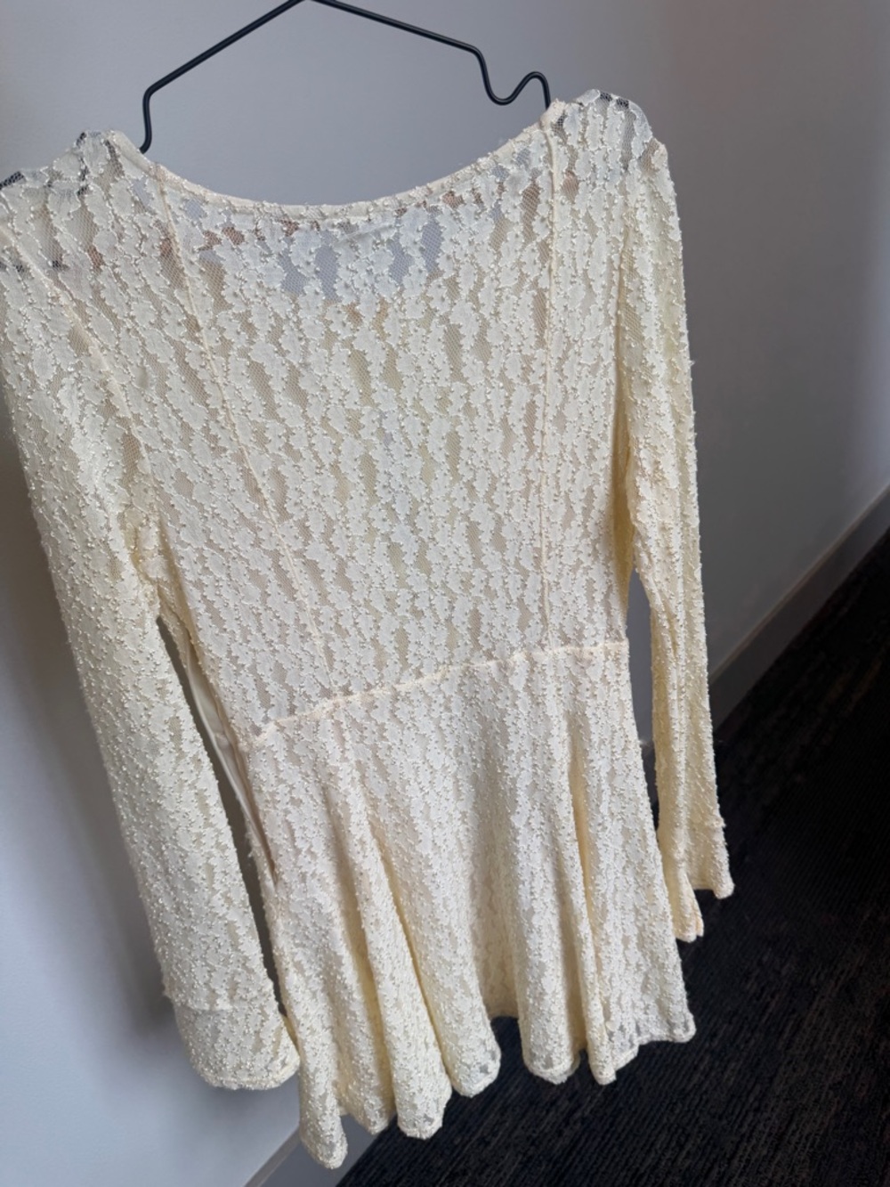 Free People Cream Lace Mini Dress Boho Romantic Size M - Picture 10 of 15